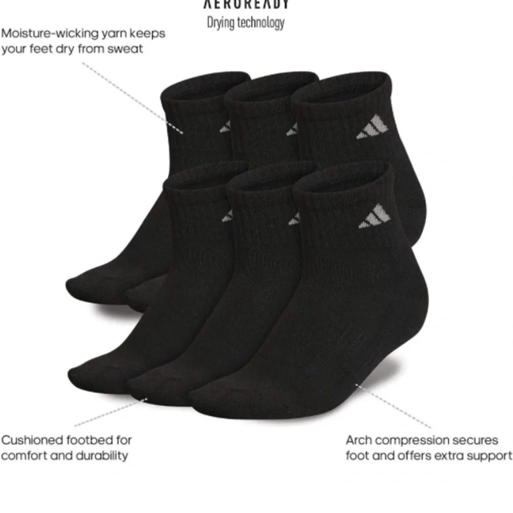 NWOT Adidas Women’s Athletic Quarter Socks 6-Pack - Picture 3 of 3
